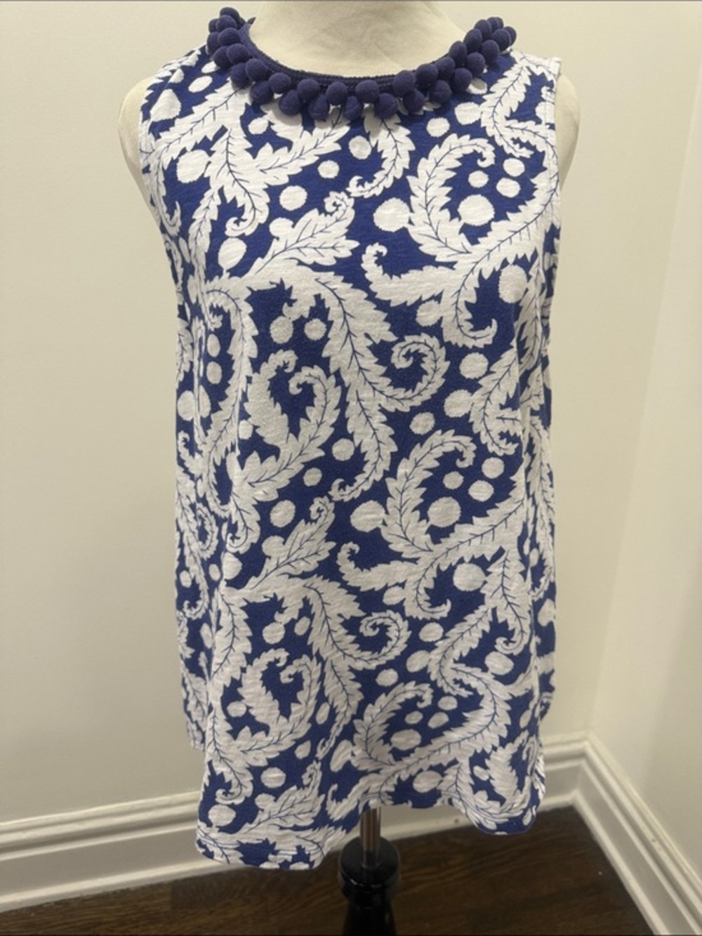 Boden Blue & White Pom-Trim Sleeveless top 8